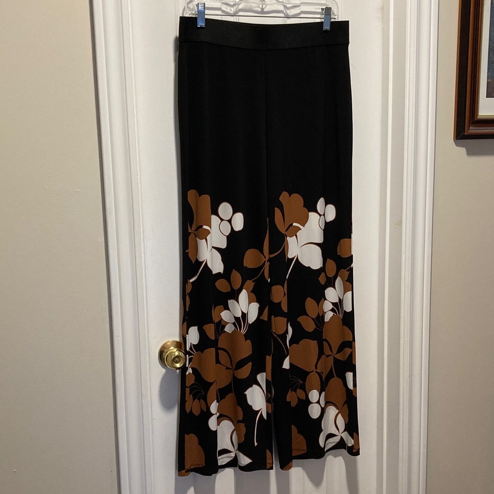 NWOT - ALFANI Black, Copper & White Floral Pattern Stretch Pull-On Pant - Sz M